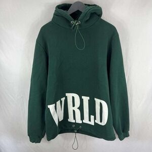 BoohooMan Mens Green World Wide Medium Casual Hoodie Bungee drawstrings EUC Rare
